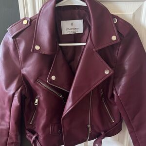 Stradivarius Women's Deep Red burgundy faux  leather Jacket